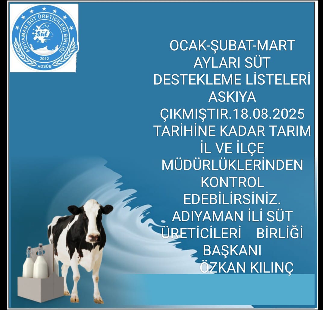 SÜT DESTEKLEME  LİSTELERİ ASKIYA ÇIKTI